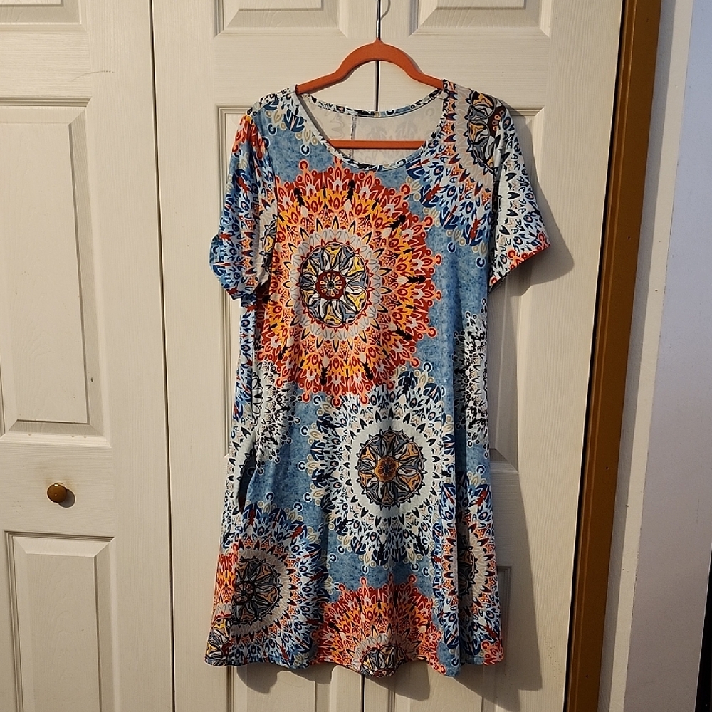 Amazon Blue and Orange Mandala Midi Dress